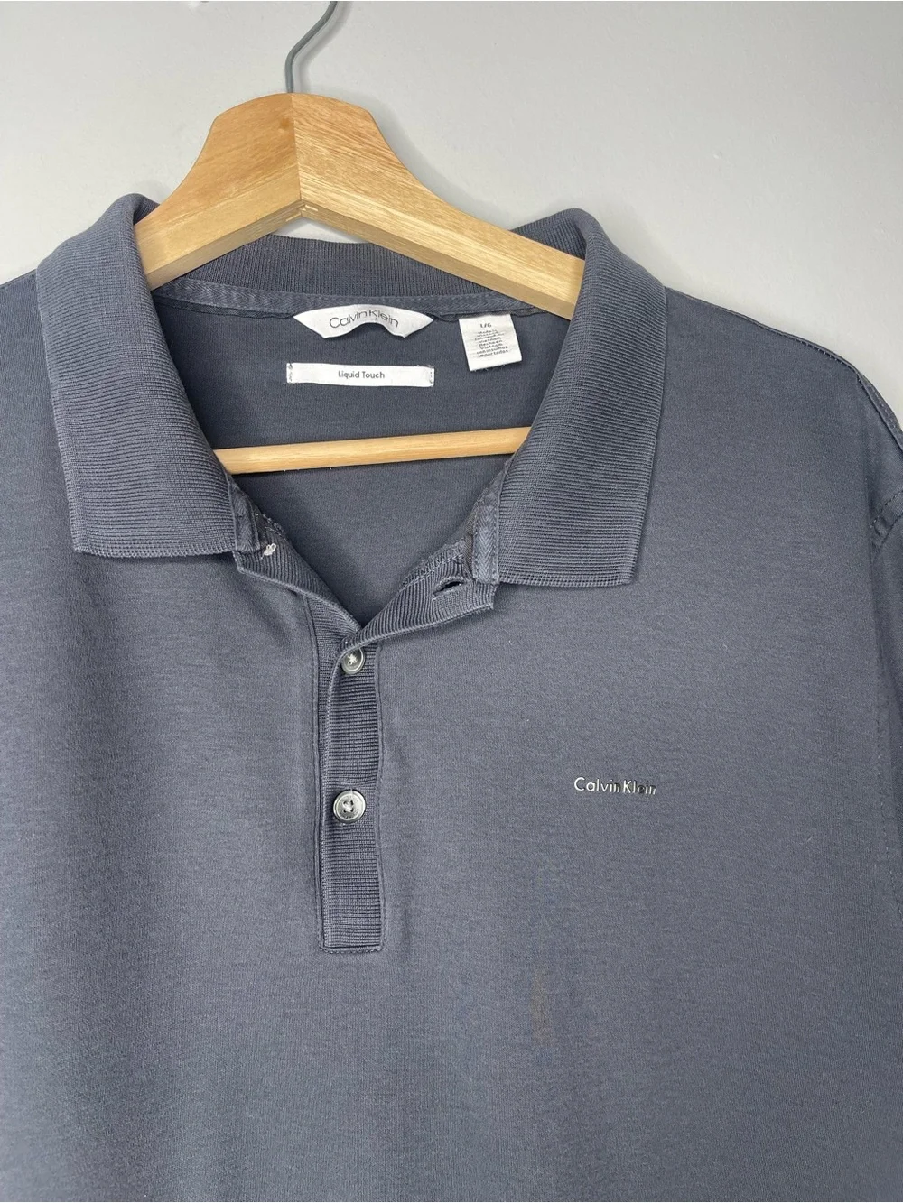 Calvin Klein Liquid Touch Polo Shirt Navy Blue Cotton Short Sleeve (Large)